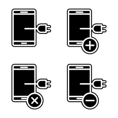 set of connect to charge smartphone icon. Element of phone for mobile concept and web apps icon. Glyph, flat icon for website design and development, app development