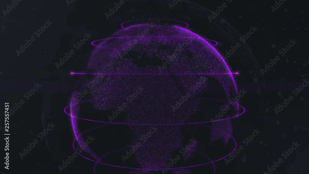 Poster video of abstract sphere. connected violet dots with lines. the earth. globalization interface. dots