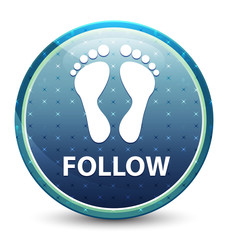 Follow (footprint icon) shiny sky blue round button