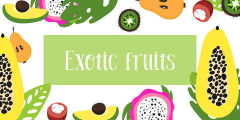 Vector fruits. Illustration of flat fruit raw. Place for text.