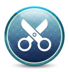 Scissors icon shiny sky blue round button