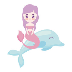 cute mermaid sitting in dolphin animal
