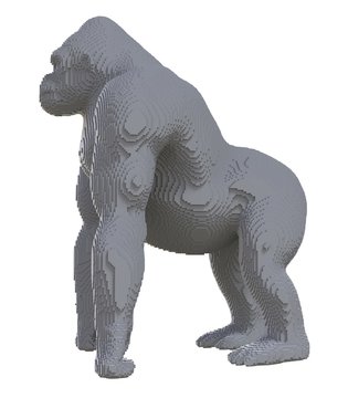 Gray voxel gorilla on a white background.