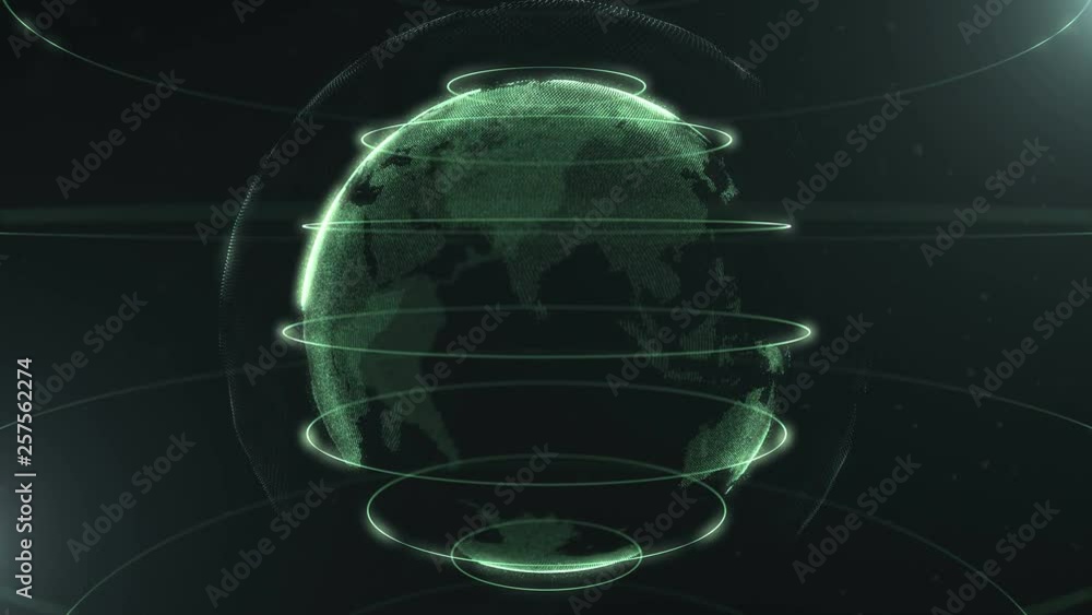 Poster video of the planet in 3d on a black background. futuristic sphere of dots. globalization interface.