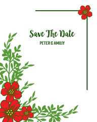 Vector illustration writing save the date with pattern art red flower frame