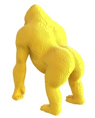 Yellow voxel gorilla on a white background.