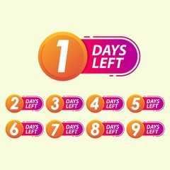 set of number days left countdown template for promotion, sale, poster, banner, flyer