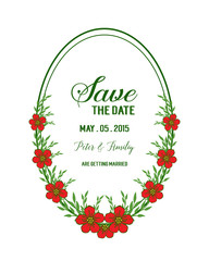 Vector illustration red flower frame with wedding invitation cards