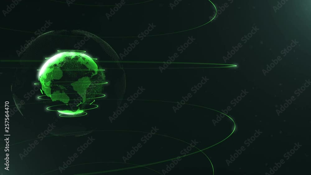 Poster video of the green earth which is turning around. futuristic sphere of dots. globalization interface