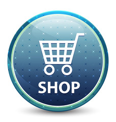 Shop shiny sky blue round button