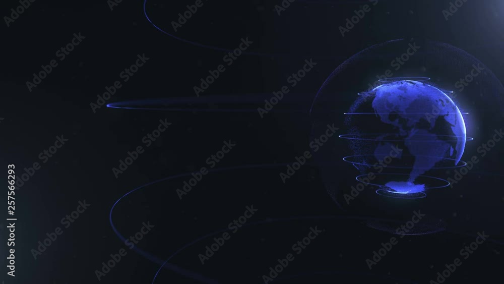 Poster video of the abstract sphere. connected navy blue dots with lines. globalization interface. planet i