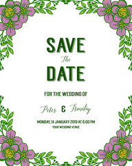 Vector illustration various texture purple flower frame for elegant wedding invitation cards