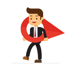 Business man carry a large map pointer