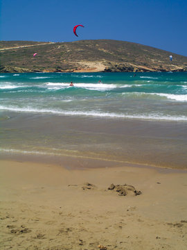 Kite surfing on beautiful sandy beach