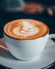 close up of a latte with art