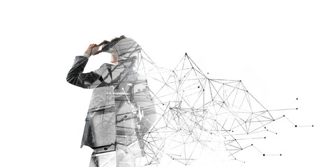 Experiencing virtual technology world. Mixed media