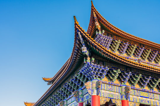 Up-looking Photographs of Ancient Architecture of Chongsheng Temple in Dali, Yunnan Province, China