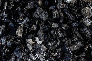 Black burned charcoal