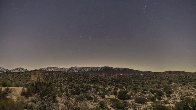 Time Lapse of Stars Over Snowy Mountains in the California Desert
