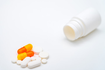 Medicine pills in white background