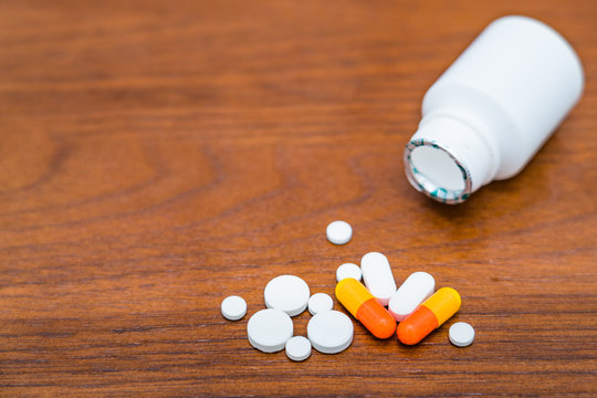 Medicine pills in white background
