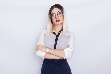 Image of beautiful business woman wearing glasses