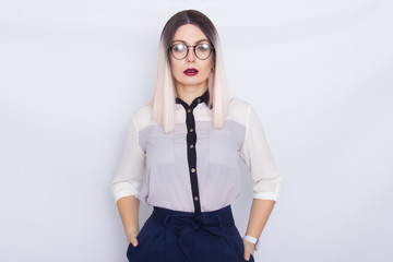 Image of beautiful business woman wearing glasses