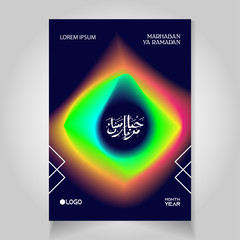 Ramadan design concept with arabic calligraphy. islamic celebration poster template on dark background with glowing colorful shape. vector illustration.