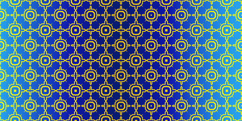 Fototapeta na wymiar Seamless Geometrical Linear Texture. Original Geometrical Puzzle. Backdrop. Vector Illustration. For Design, Wallpaper, Fashion, Print. Blue yellow color