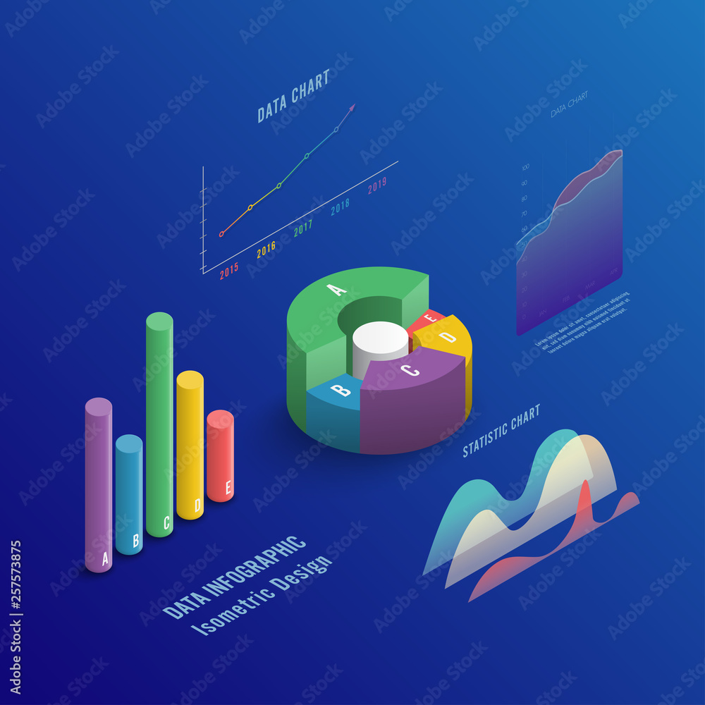 Aufkleber isometric 3d business vector infographic with color diagrams and charts. isometric colored infograph