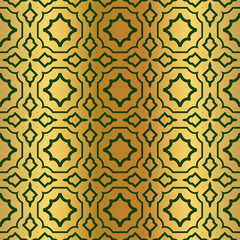 Pattern Of Geometric Shapes. Seamless Vector Illustration. For The Interior Design, Wallpaper, Printing, Textile Industry, Scrapbook Paper. Luxury design in green gold color