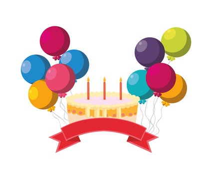 sweet cake birthday with balloons helium