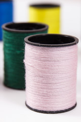 Colorful spools of thread. Accessories for needlework