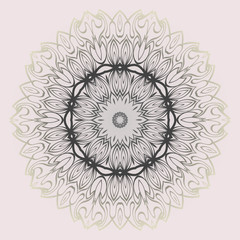 Fashion Design Print With Floral Mandala Ornament. Vector Illustration. Oriental Pattern. Indian, Moroccan, Mystic, Ottoman Motifs. Anti-Stress Therapy Pattern. Beige pastel color