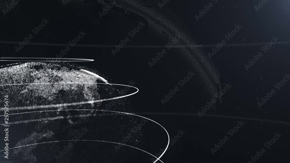 Poster abstract sphere is turning around. connected crystal white dots with lines. globalization interface.