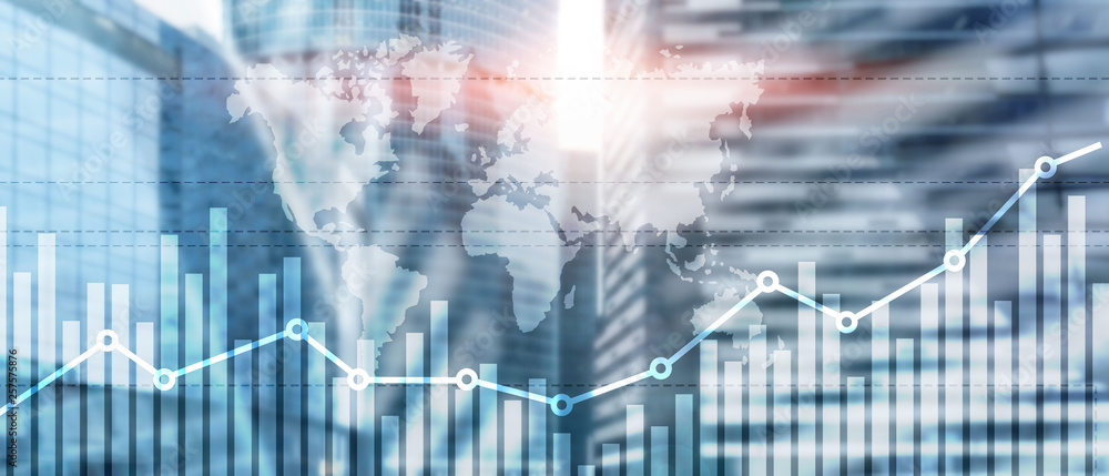 Poster business finance growth graph chart analysing diagram trading and forex exchange concept double expo