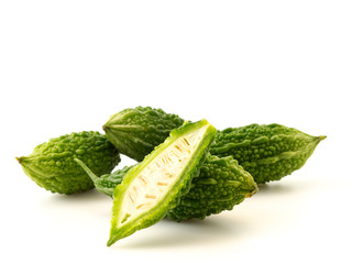 Fresh bitter gourd on white background.