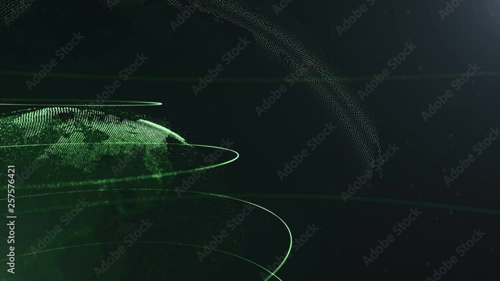Poster abstract green sphere is turning around. connected crystal green dots with lines. globalization inte