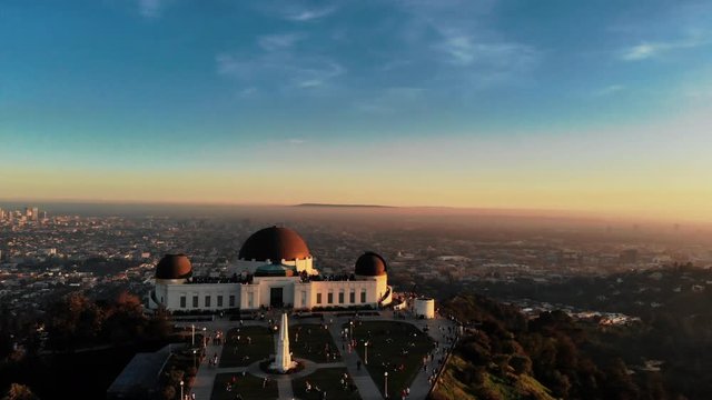 View over the Griffith Observatory, a facility in Los Angeles, California, sitting on the south-facing slope of Mount Hollywood in Los Angeles Griffith Park