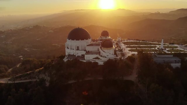 View over the Griffith Observatory, a facility in Los Angeles, California, sitting on the south-facing slope of Mount Hollywood in Los Angeles Griffith Park