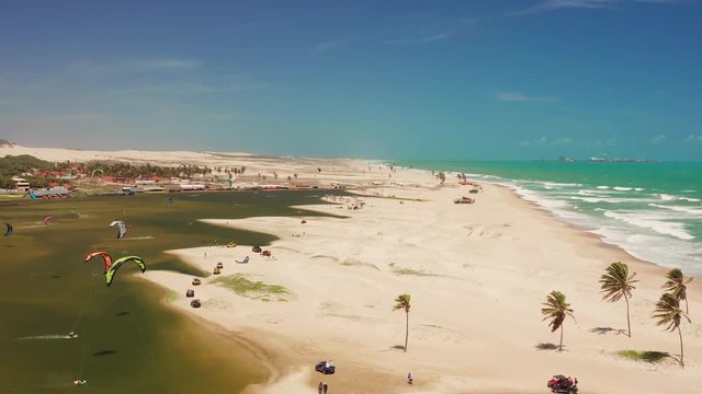 Aerial: The famous lagoon for kitesurfing, Cauipe in Brazil.