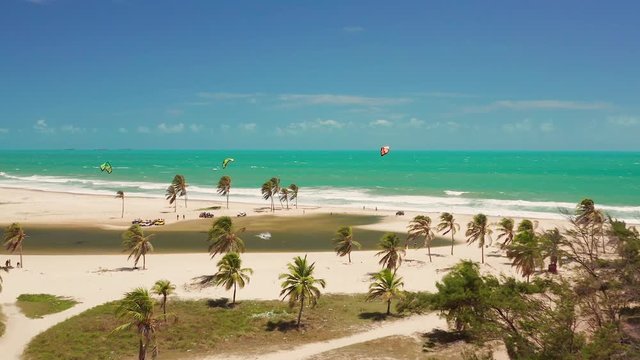 Aerial: The famous lagoon for kitesurfing, Cauipe in Brazil.