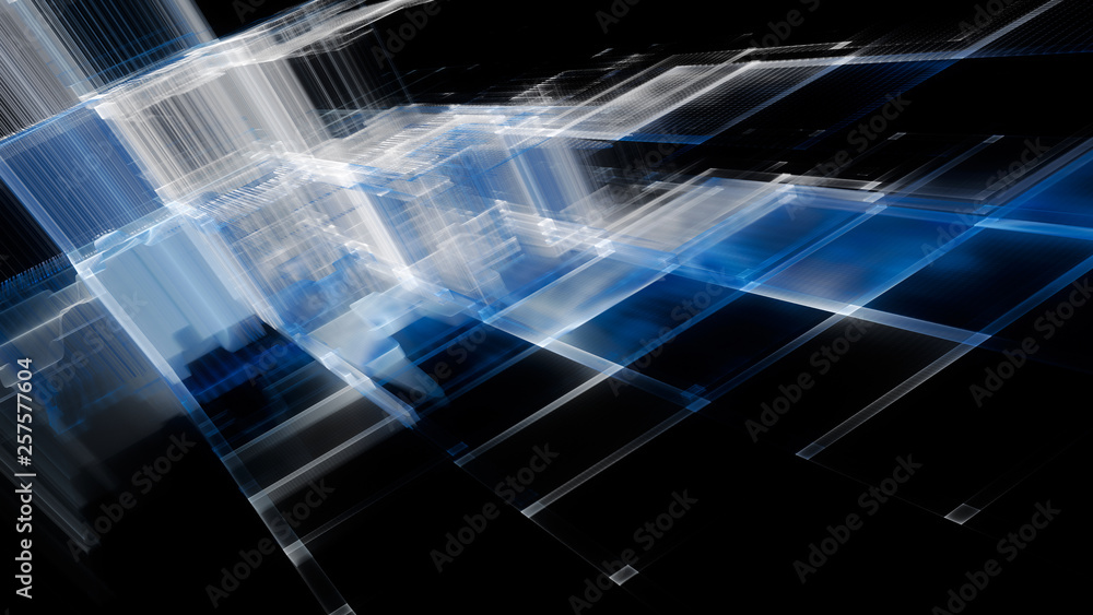 Fototapete abstract blue on black background element. fractal graphics 3d illustration. science or technology c