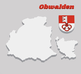 3D Map outline and Coat of arms of Obwalden, The canton of Switzerland.
