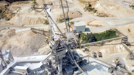 Large Quarry with Rock sorting conveyor belts - Aerial image.