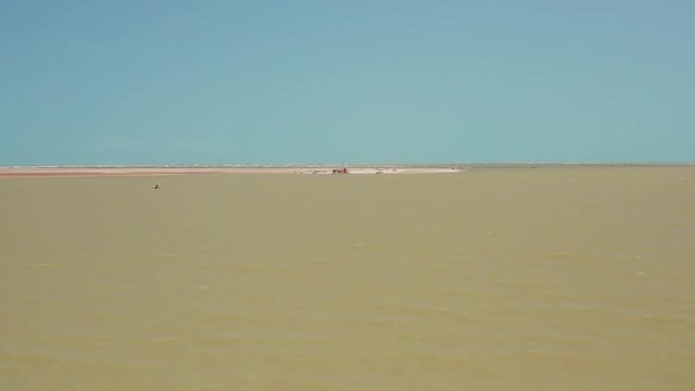 Aerial: Kitesurfing in the river delta of Parnaiba, Northern Brazil.