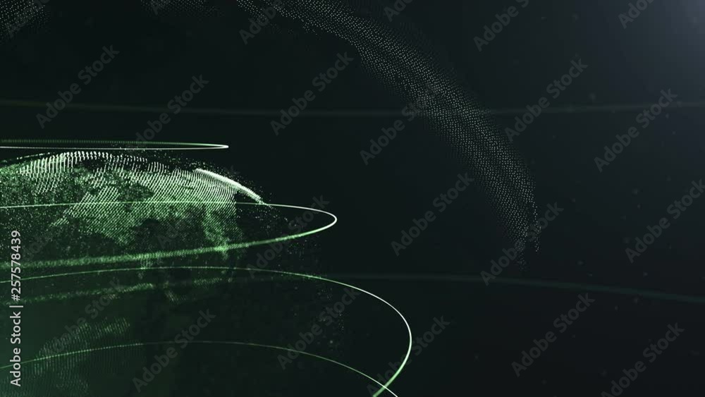 Poster video of the abstract sphere. cropped video. connected green dots with lines. globalization interfac