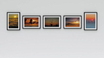 picture in photo frame on wall.Concept Sunset (3d rendering)