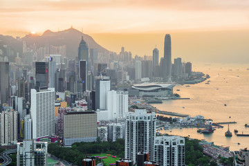Scenic view of the Hong Kong Island at sunset