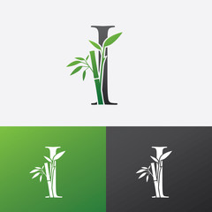 Green I Bamboo Logo Icon. Green Bamboo Logo With Initial I Letter.